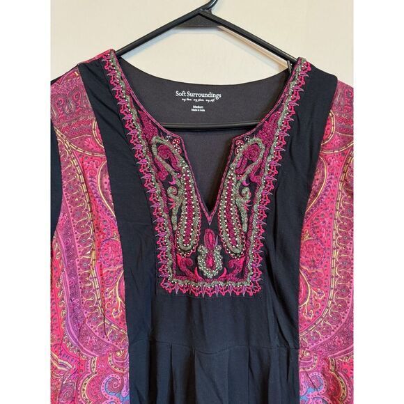 Soft‎ Surrounding Black Pink Paisley Dress Knee Length Size Medium - Picture 3 of 5
